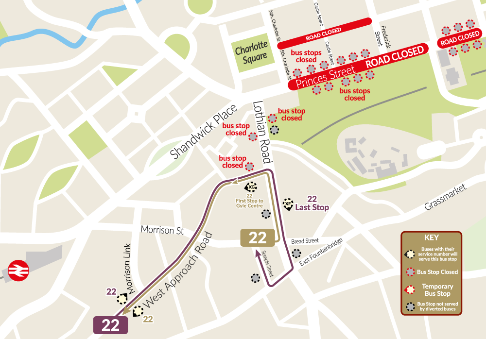 Service diversion information for Torchlight Procession and